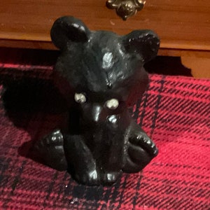 Vintage Carved Coal Teddy Bear Handcrafted From Anthracite, Excellent condition. Vanguard.