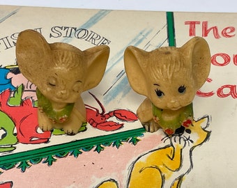 Miniature Mice Mini Dollhouse Mouse Figures Diorama Knickknack Shelf. 1950’s Japan Miniatures