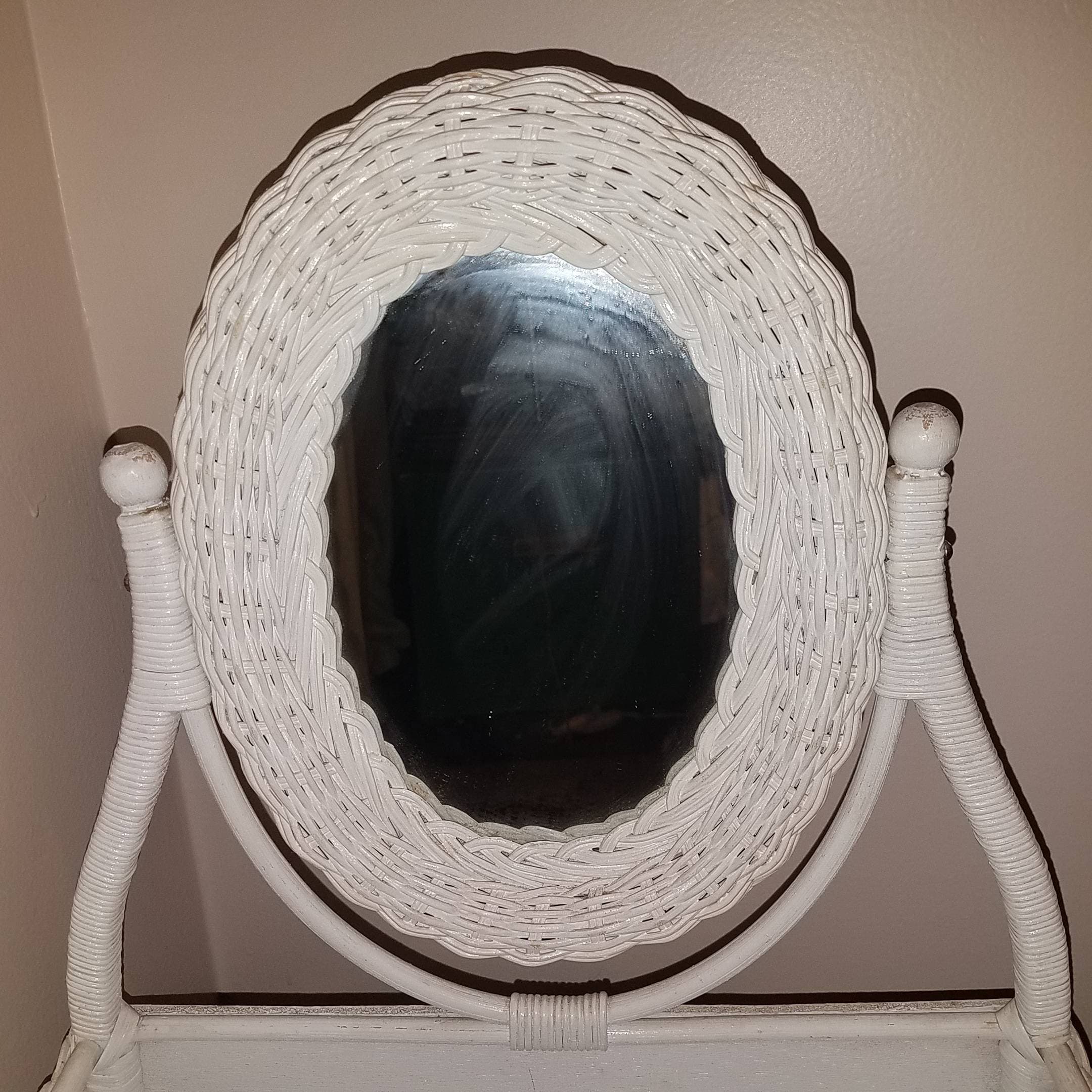 Vintage White Wicker Mirrored Basket. Bathroom Vanity Caddy. Etsy