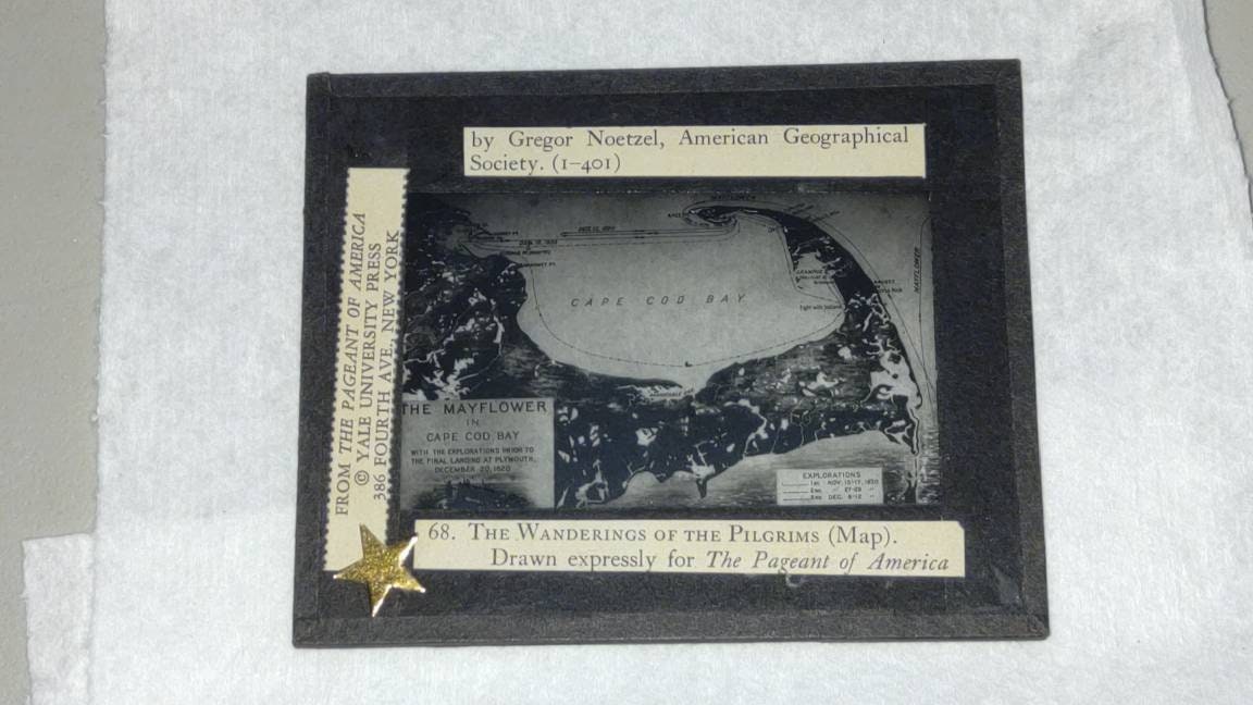 Antique Glass Negative Wanderings of the Pilgrims Cape Cod MA map Gregor Noetzel. Pageant of America, Yale University Press. Magic Slide