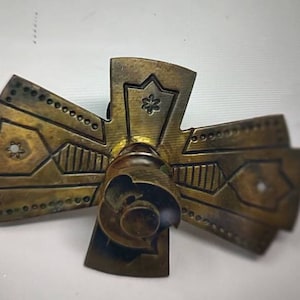 Antique Eastlake Salvaged Parts of Bowtie Handles. Brass backplates. Cross shaped. As is, incomplete.