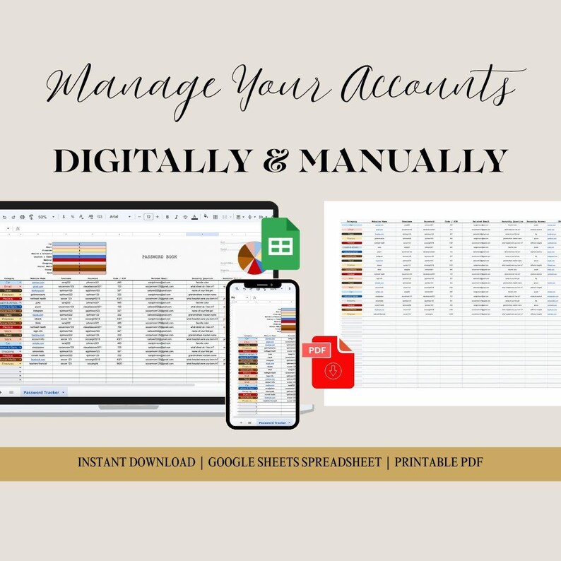 Password Tracker Spreadsheet, Account Manager Google Sheets (instant ...