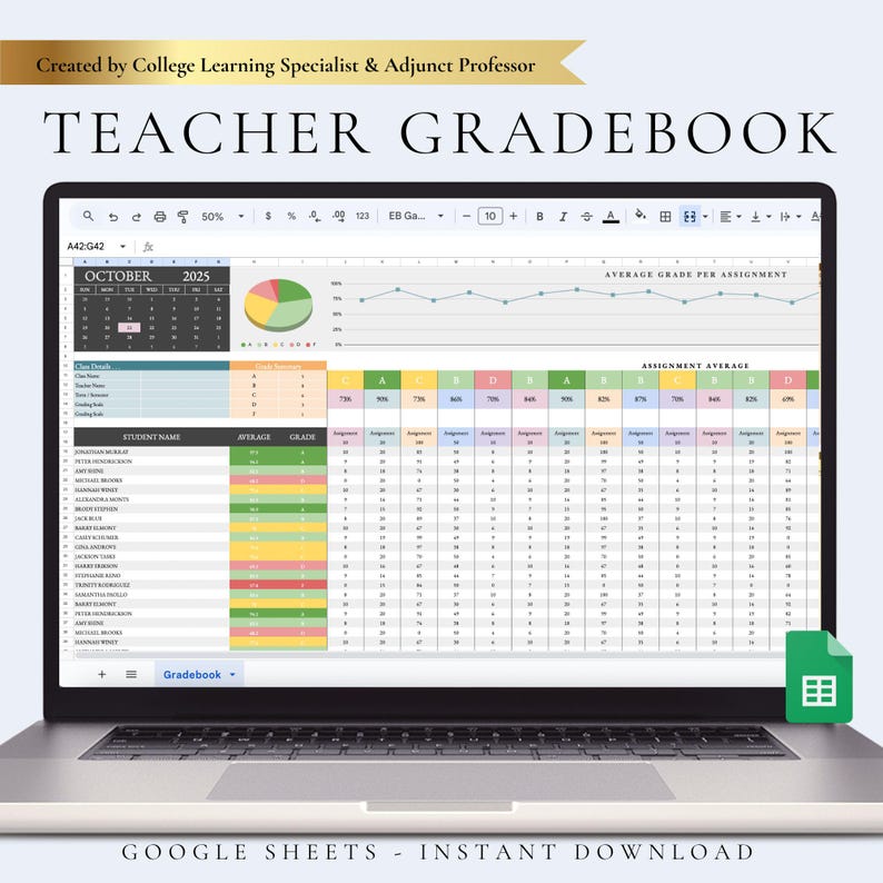 Digital Teacher Gradebook Spreadsheet Assignment Tracker for Teacher ...