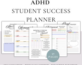 Planificador de éxito para estudiantes con TDAH, cuaderno de trabajo imprimible sobre funciones ejecutivas, planificador académico para estudiantes, habilidades de estudio, planificador para la educación en el hogar (PDF).
