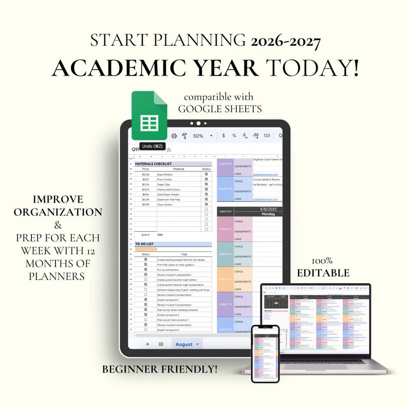 Teacher Lesson Planner 2026 Academic Calendar Digital Lesson Plan Spreadsheet Teacher Homeschooling Planner 2026 Teacher Planner Spreadsheet image 5