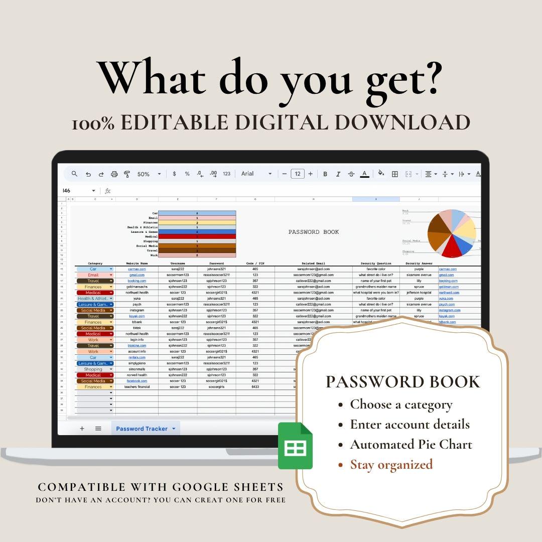 Password Tracker Spreadsheet, Account Manager Google Sheets (instant ...