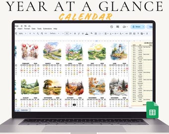 Planificador anual 2027 de un vistazo. Hoja de cálculo. Planificador digital. Hojas de cálculo de Google. Calendario 2027. Planificador anual. Calendario anual.