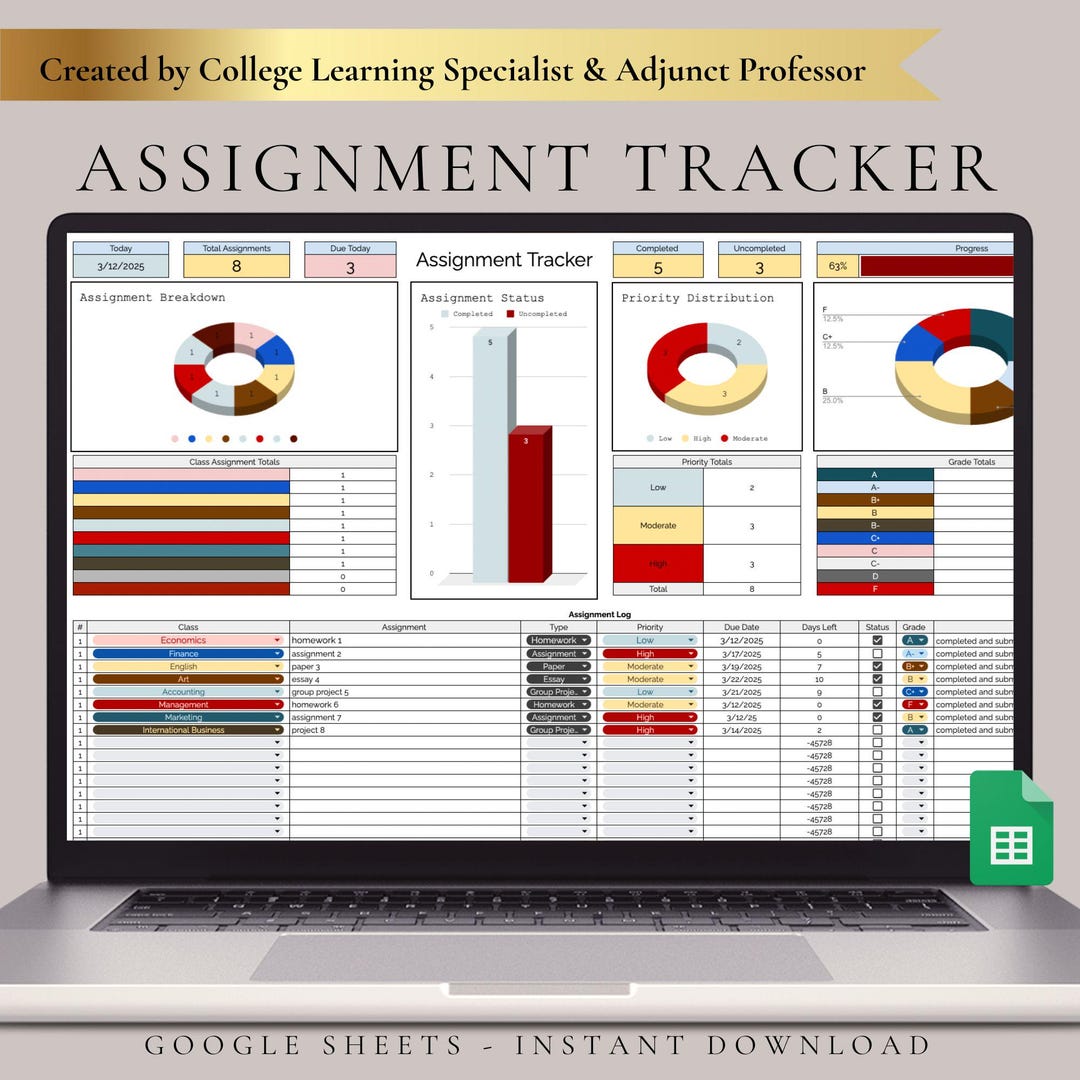 Academic Tracker Google Sheets Assignment Tracker Digital Student ...