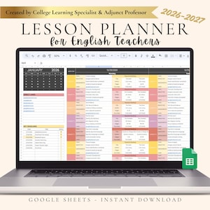 Planificador de lecciones para profesores de inglés 2026 Calendario académico Hoja de cálculo de registro de lectura digital Planificador de educación en casa para profesores de inglés Registro de lectura