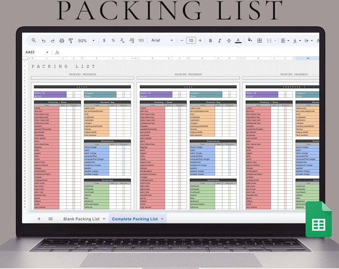 Travel Packing List for Google Sheets, To-do Checklist, Tasks List ...