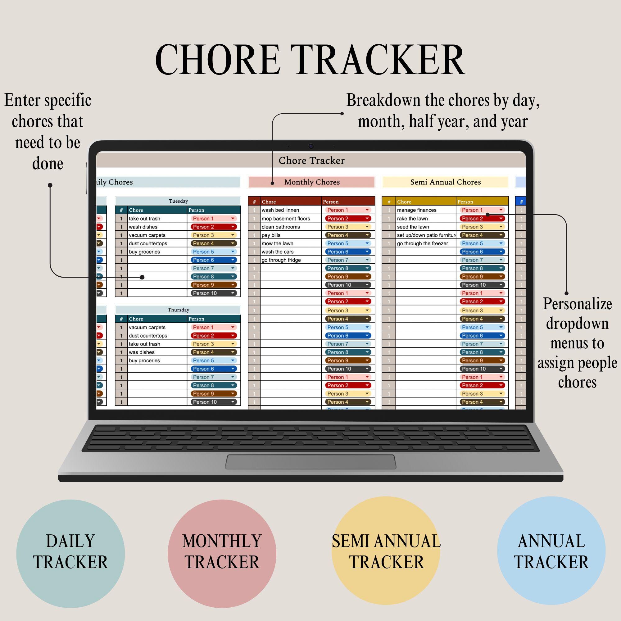 Chore Tracker Spreadsheet Google Sheets Digital Chore Chart Family ...