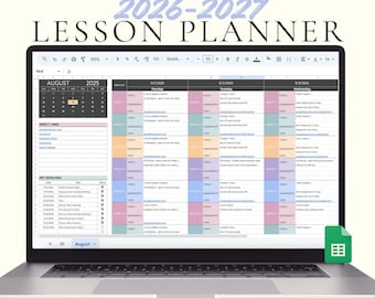Planificador de lecciones para maestros 2026 Calendario académico Hoja de cálculo digital del plan de lecciones Planificador de educación en casa para maestros 2026 Hoja de cálculo del planificador para maestros