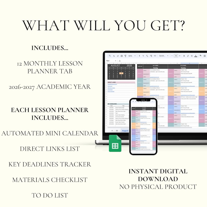 Teacher Lesson Planner 2026 Academic Calendar Digital Lesson Plan Spreadsheet Teacher Homeschooling Planner 2026 Teacher Planner Spreadsheet image 2