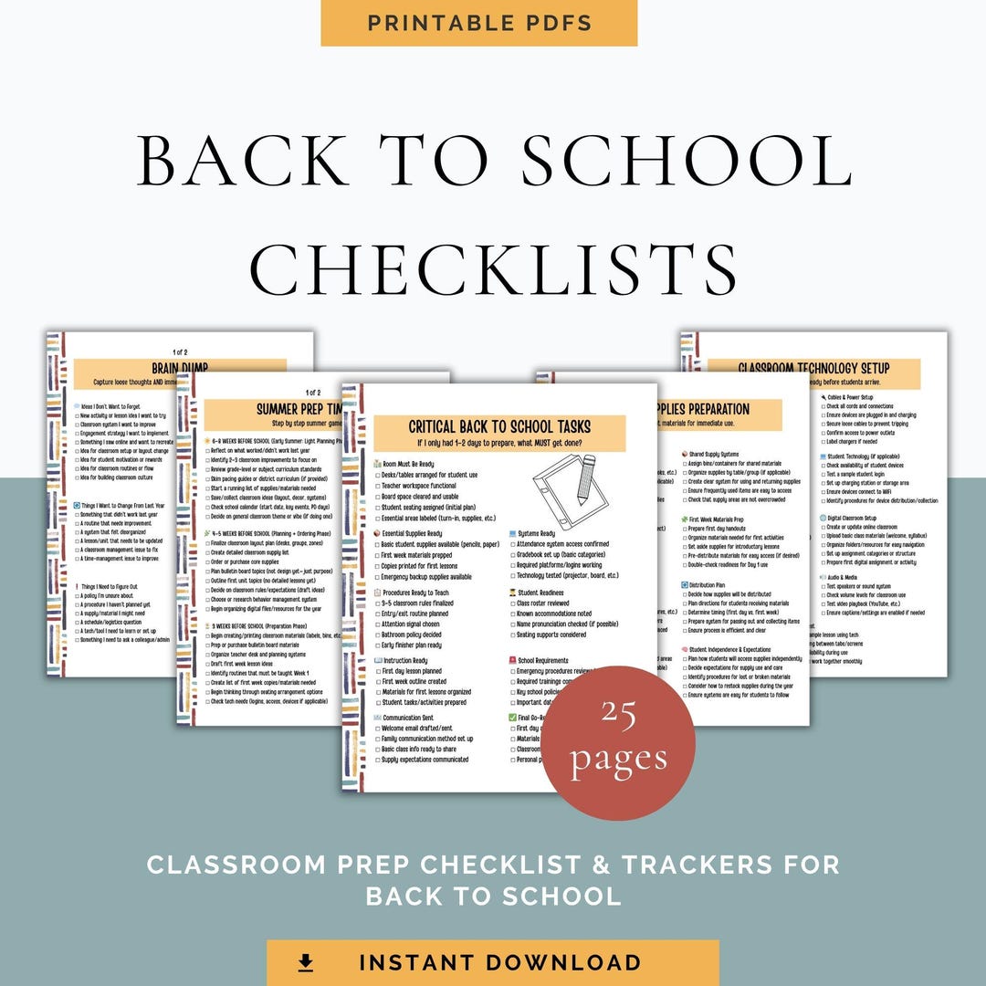 Back to School Teacher Checklist Bundle Printable Teacher Planner ...