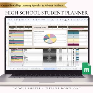 High School Student Planner: Google Sheets Homework Tracker (Digital Download)