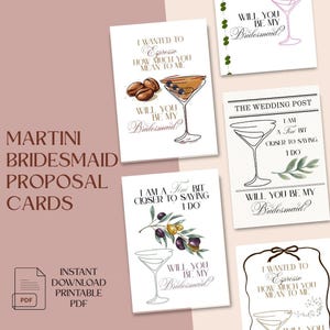 Cartão de pedido de casamento para madrinhas com tema Martini para impressão, você será minha madrinha de casamento, impressão de cartão de pedido de casamento com tema Martini