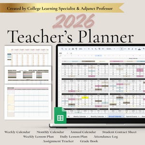 Printable 2026 Teacher Planner Weekly Calendar Spreadsheet Educator Planner 2026 Teacher Lesson Planner 2025-2026 Teacher Weekly Planner