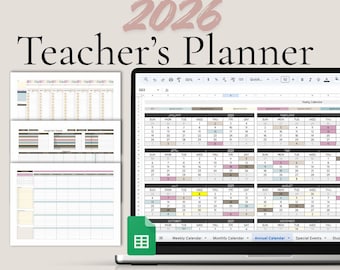Printable 2026 Teacher Planner Weekly Calendar Spreadsheet Educator Planner 2026 Teacher Lesson Planner 2025-2026 Teacher Weekly Planner