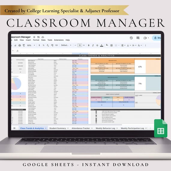Classroom Management Spreadsheet Teacher Attendance Tracker Classroom Organizer Digital Planner Incident Report Log