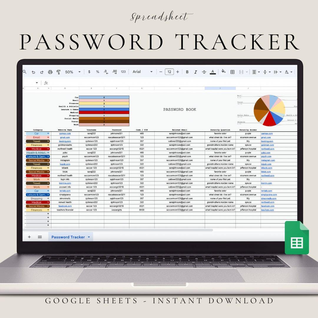 Password Tracker Spreadsheet, Account Manager Google Sheets (instant ...
