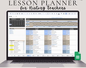 History Teacher Lesson Planner 2026 Academic Calendar Digital Lesson Planner 2026 Teacher Planner Social Studies Teacher Planner Spreadsheet