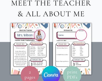 Plantilla editable para profesores "Todo sobre mí" en Canva. Actividad de regreso a clases para estudiantes. Hoja de trabajo "Todo sobre mí" para imprimir en PDF.