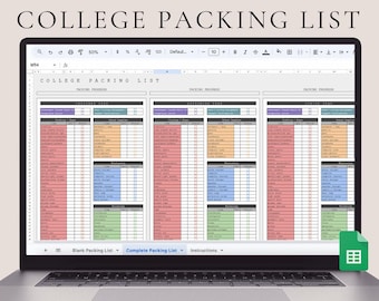 College Packing List Spreadsheet | Editable Google Sheets (Digital Download)