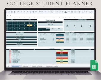 2025 College Student Planner: Google Sheets, Assignment Tracker (Digital Download)