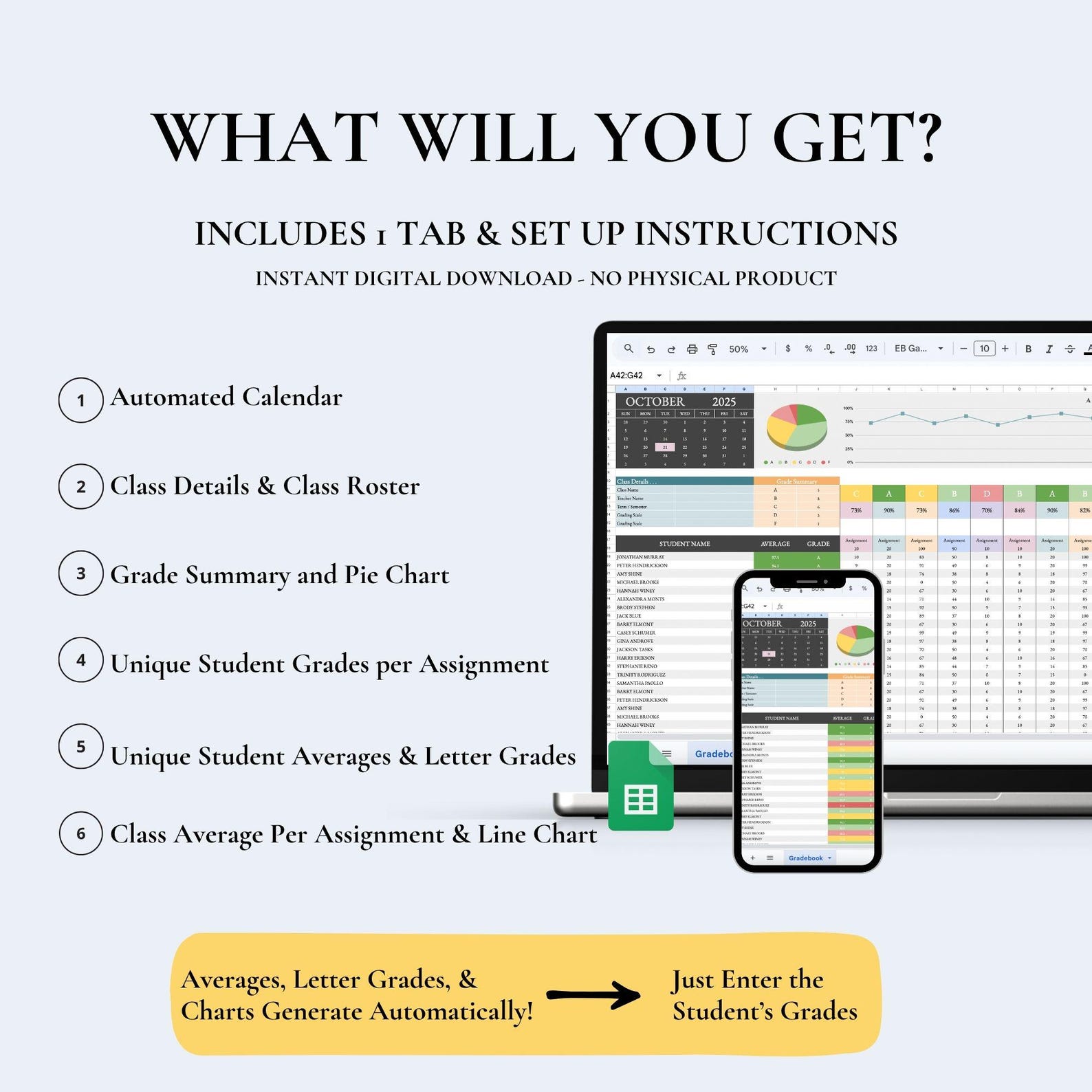 Digital Teacher Gradebook Spreadsheet Assignment Tracker for Teacher ...