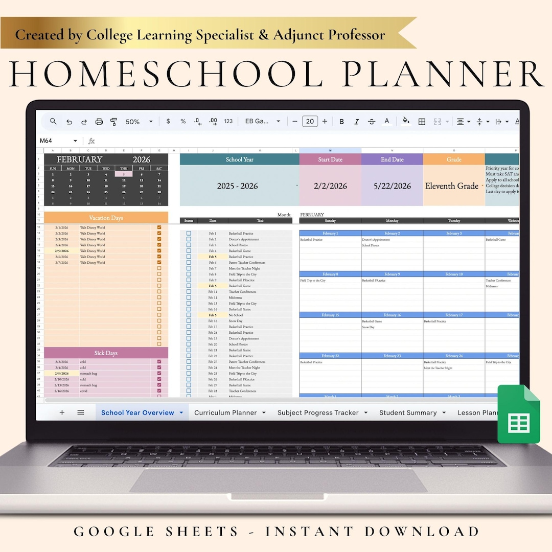 Homeschooler Planner Google Sheets Curriculum Planner Spreadsheet ...