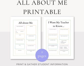 All About Me Teacher Printable PDF Student Information Sheet Printable Classroom Activity for Elementary School Worksheet Printable