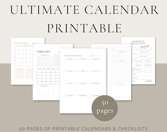 Ultimate Calendar Printable Yearly Monthly Daily Planner PDF Printable Calendar Binder Address Book Password Tracker Minimal Planner Pages