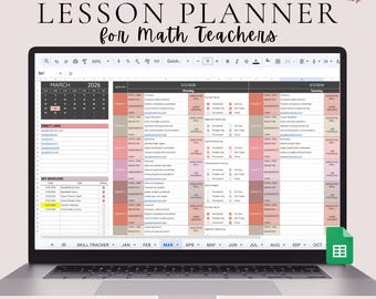 Math Teacher Lesson Planner 2026 Academic Calendar Digital Lesson Plan Spreadsheet Math Homeschool Planner Skill Tracker Spreadsheet
