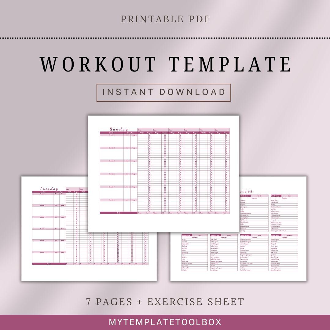 Printable Workout Sheet Exercise Tracker Download Calorie Tracker for ...