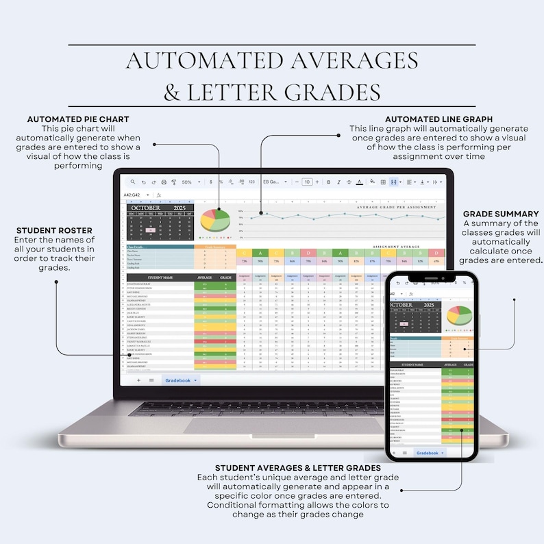 Digital Teacher Gradebook Spreadsheet Assignment Tracker for Teacher ...