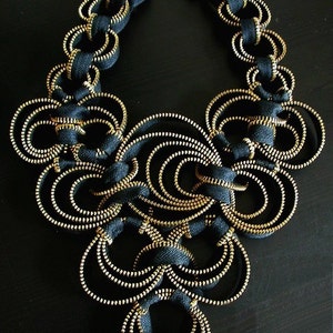 The Chained Bubbled Zipper Necklace in Black image 4