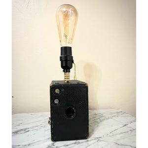 Vintage Box Camera Table Lamp - Circa 1920s Vintage camera lamp - steampunk lamp - Vintage Camera Home Decor - Table Lamp - Unique Lamp