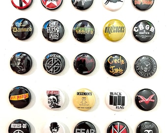 Punkrock Startpaket #1 - Klassiska Punkknappar Nåls - 25 blandade punkrocknålar 70-80-tal