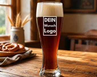 Weizenglas mit Logo Gravur – Personalisiertes Bierglas – Firmenlogo, Verein, Männergruppe – 0,5L Glas – Individuelles Geschenk