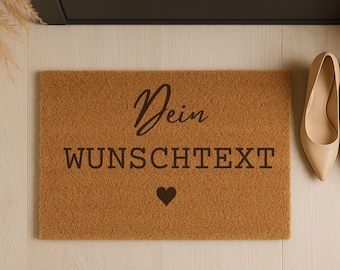 Personalisierte Kokos Fußmatte mit Wunschtext – Fußmatte mit Namen – Geschenk zum Einzug, Hochzeit oder Geburtstag – Rutschfest & Natur