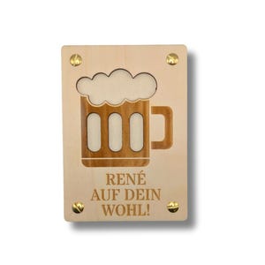 Personalisierte Geschenkkarte aus Holz mit Bier-Motiv – Gutschein oder Geldgeschenk für Männer – Geburtstag, Vatertag, Feier
