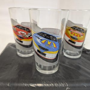 Set of Three 1998 McDonalds Collectible 50th Anniversary NASCAR Glass Cups