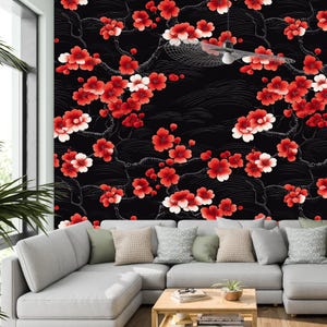 Cherry Blossom Wall Mural: Japanese Sakura Art, Oriental Decor