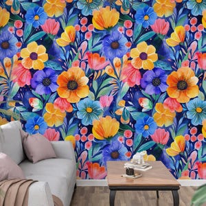 Watercolor Floral Wallpaper: Vibrant Botanical Peel and Stick