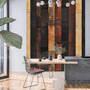 Rustikale Tapete aus Holzplatten - Modernes Industrielles Wandbild für Home Office oder Studio Decor