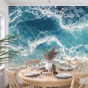 Ocean Wave Wall Mural: Aerial Beach Wallpaper, Coastal Decor
