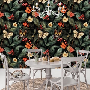 Vintage Tropical Butterfly and Floral Wallpaper - Elegant Nature-Inspired Wall Decor