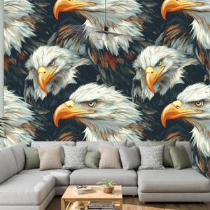 Carta da parati Eagle - Maestosa carta da parati con aquila per soggiorno, decorazione murale a tema natura, rivestimento murale con arte della fauna selvatica