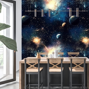 Carta da parati Galaxy Space – Carta da parati spaziale con pianeti e nebulose – Decorazione murale a tema cosmico per camera da letto, soggiorno
