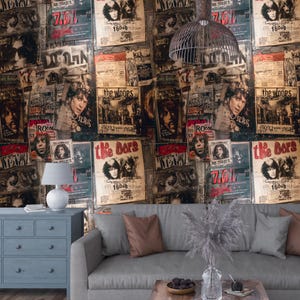 Retro Music Poster Collage Wallpaper: Rock and Roll Peel & Stick Mural